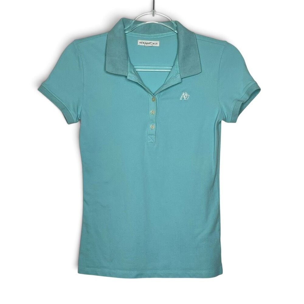 Aeropostale A87 Fitted Polo Shirt Cotton Blend Short Sleeve Teal Women’s Medium